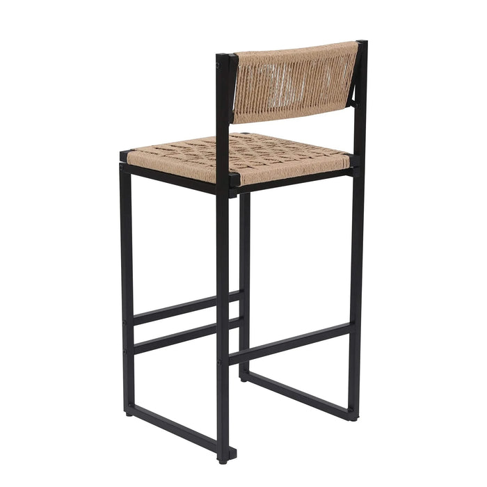 Kitchen Bar Stools with Footrest Set of 2 Paper Rope Weave Dining Chairs Counter Height Barstool (Style B Black & Honey) Default -DTYStore