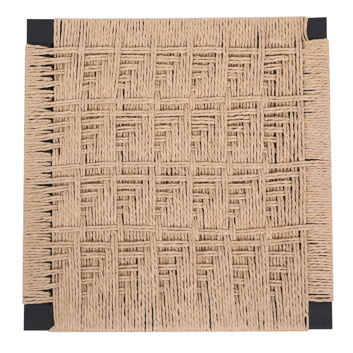 Kitchen Bar Stools with Footrest Set of 2 Paper Rope Weave Dining Chairs Counter Height Barstool (Style B Black & Honey) Default -DTYStore