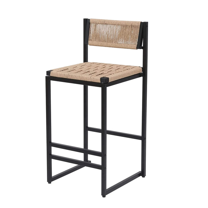 Kitchen Bar Stools with Footrest Set of 2 Paper Rope Weave Dining Chairs Counter Height Barstool (Style B Black & Honey) Default -DTYStore