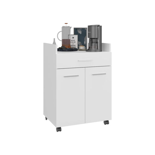 Kitchen Cart, 2 Doors, 1 Drawer, 4 Wheels, 2 Shelves, White Default -DTYStore