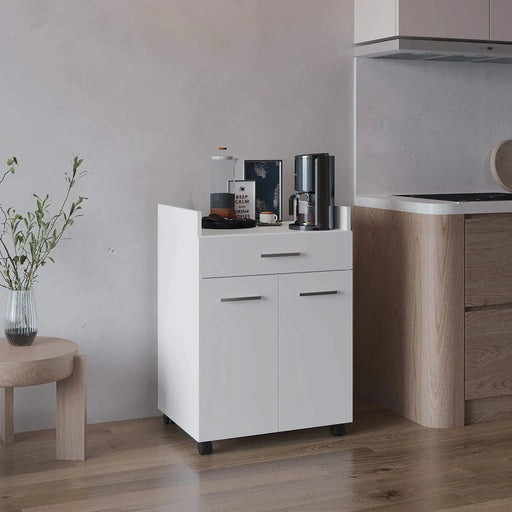 Kitchen Cart, 2 Doors, 1 Drawer, 4 Wheels, 2 Shelves, White Default -DTYStore