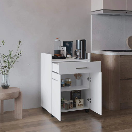Kitchen Cart, 2 Doors, 1 Drawer, 4 Wheels, 2 Shelves, White Default -DTYStore