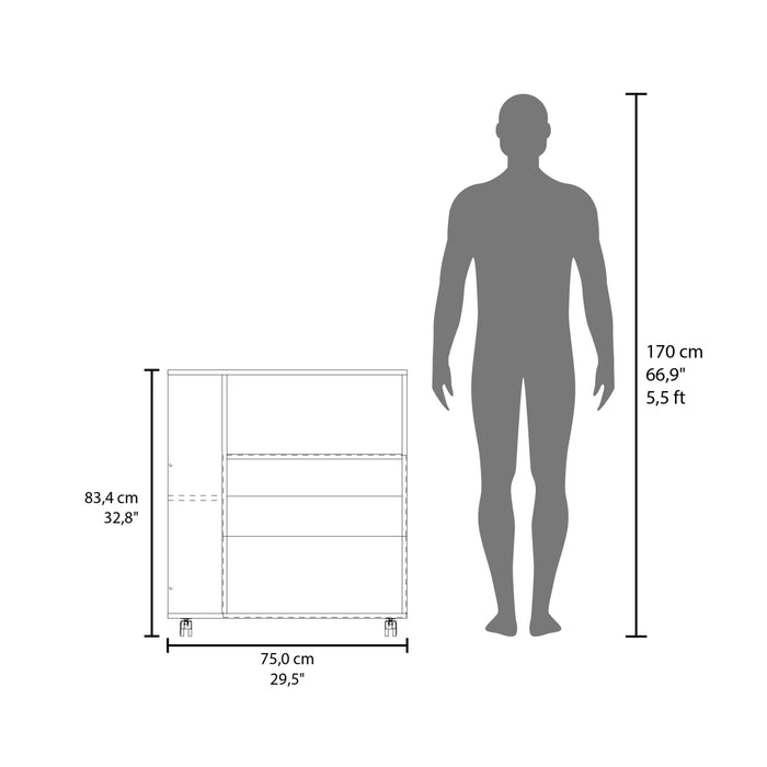 Kitchen Cart, 2 Doors, 3 Shelves, 4 Wheels Default -DTYStore