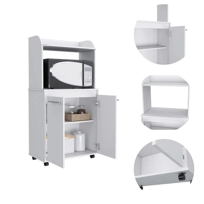 Kitchen Cart 49' H, Two Door Cabinet, One Open Shelf, Two Interior Shelves, White Default -DTYStore