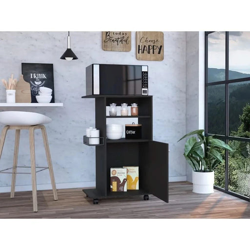 Kitchen Cart Kryot, Single Door Cabinet, Four Casters, Black Wengue Finish Default -DTYStore