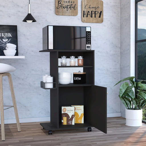 Kitchen Cart Kryot, Single Door Cabinet, Four Casters, Black Wengue Finish Default -DTYStore