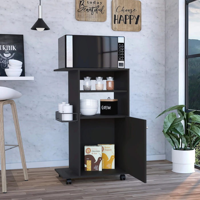 Kitchen Cart Kryot, Single Door Cabinet, Four Casters, Black Wengue Finish Default -DTYStore