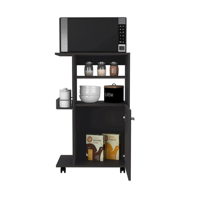 Kitchen Cart Kryot, Single Door Cabinet, Four Casters, Black Wengue Finish Default -DTYStore