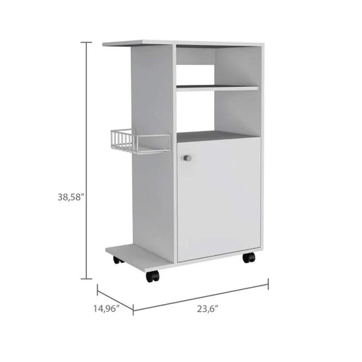 Kitchen Cart Kryot, Single Door Cabinet, Four Casters, White Finish Default -DTYStore