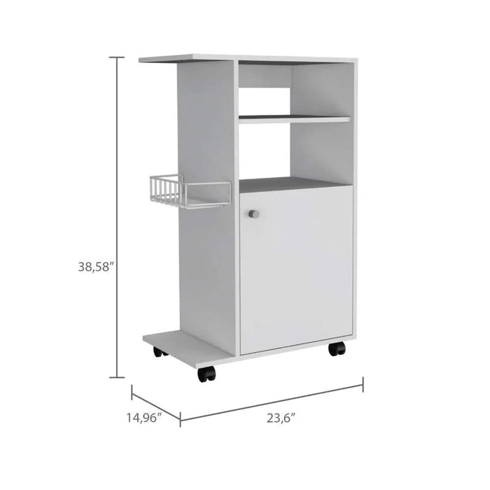 Kitchen Cart Kryot, Single Door Cabinet, Four Casters, White Finish Default -DTYStore