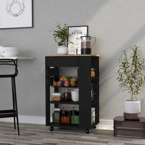 Kitchen Cart Sonex, Kitchen, Black / Light Oak Default -DTYStore