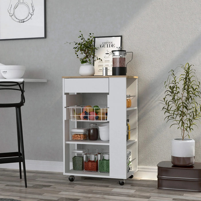 Kitchen Cart Sonex, Kitchen, White / Light Oak Default -DTYStore