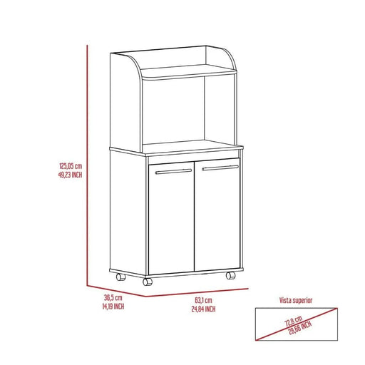 Kitchen Cart Totti, Double Door Cabinet, One Open Shelf, Two Interior Shelves, White Finish Default -DTYStore
