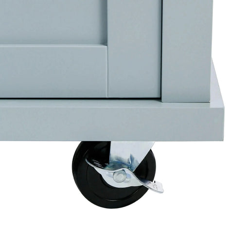 Kitchen Cart with Rubber wood Drop-Leaf Countertop ,Cabinet door internal storage racks,Kitchen Island on 5 Wheels with Storage Cabinet and 3 Drawers for Dinning Room, Grey Blue Default -DTYStore