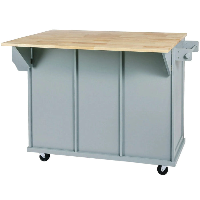 Kitchen Cart with Rubber wood Drop-Leaf Countertop ,Cabinet door internal storage racks,Kitchen Island on 5 Wheels with Storage Cabinet and 3 Drawers for Dinning Room, Grey Blue Default -DTYStore