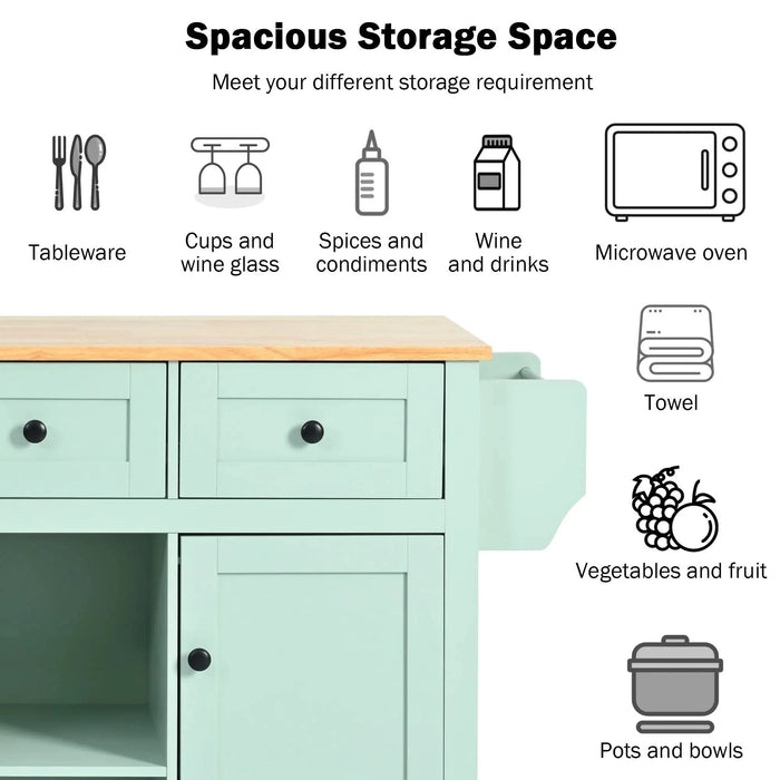 Kitchen Cart with Rubber wood Drop-Leaf Countertop ,Cabinet door internal storage racks,Kitchen Island on 5 Wheels with Storage Cabinet and 3 Drawers for Dinning Room, Mint Green Default -DTYStore