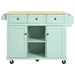 Kitchen Cart with Rubber wood Drop-Leaf Countertop ,Cabinet door internal storage racks,Kitchen Island on 5 Wheels with Storage Cabinet and 3 Drawers for Dinning Room, Mint Green Default -DTYStore