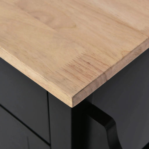 Kitchen Cart with Rubber wood Drop-Leaf Countertop, Concealed sliding barn door adjustable height,Kitchen Island on 4 Wheels with Storage Cabinet and 2 Drawers,L52.2xW30.5xH36.6 inch, Black Default -DTYStore