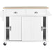 Kitchen Cart with Rubber wood Drop-Leaf Countertop, Concealed sliding barn door adjustable height,Kitchen Island on 4 Wheels with Storage Cabinet and 2 Drawers,L52.2xW30.5xH36.6 inch, White Default -DTYStore
