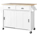 Kitchen Cart with Rubber wood Drop-Leaf Countertop, Concealed sliding barn door adjustable height,Kitchen Island on 4 Wheels with Storage Cabinet and 2 Drawers,L52.2xW30.5xH36.6 inch, White Default -DTYStore