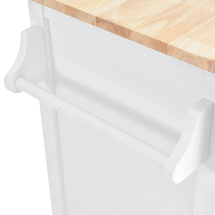 Kitchen Cart with Rubber wood Drop-Leaf Countertop, Concealed sliding barn door adjustable height,Kitchen Island on 4 Wheels with Storage Cabinet and 2 Drawers,L52.2xW30.5xH36.6 inch, White Default -DTYStore