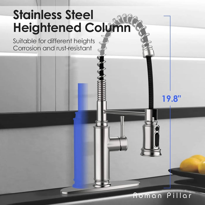 Kitchen Faucet - Spring Kitchen Sink Faucet with 3 Modes Pull Down Sprayer, Single Handle&Deck Plate for 1or3 Holes, 360° Rotation, Spot Resist Stainless Steel No Lead for RV Bar Home Default -DTYStore