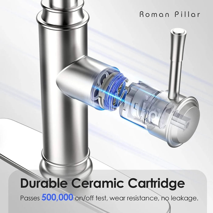 Kitchen Faucet - Spring Kitchen Sink Faucet with 3 Modes Pull Down Sprayer, Single Handle&Deck Plate for 1or3 Holes, 360° Rotation, Spot Resist Stainless Steel No Lead for RV Bar Home Default -DTYStore