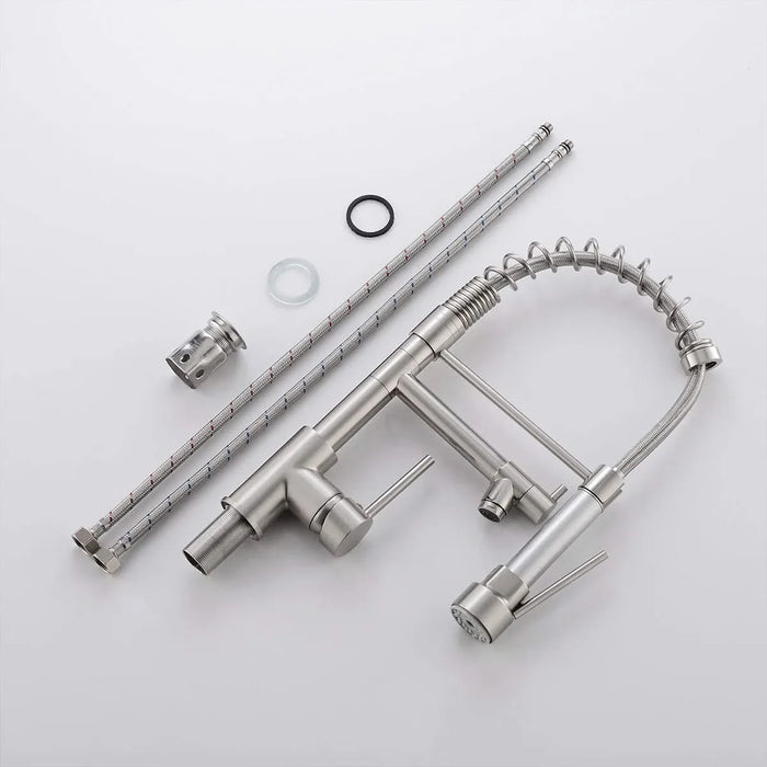 Kitchen Faucet with Pull Down Sprayer Brushed Nickel Stainless Steel Single Handle Kitchen Sink Faucets Default -DTYStore