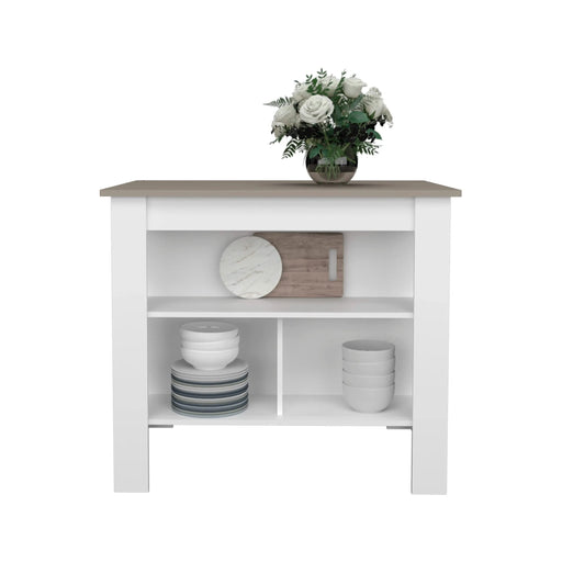 Kitchen Island 35.4' H, with 3 Shelves, White / Taupe Default -DTYStore