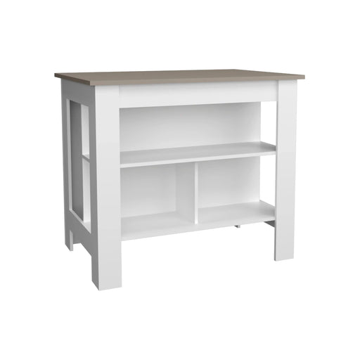 Kitchen Island 35.4' H, with 3 Shelves, White / Taupe Default -DTYStore