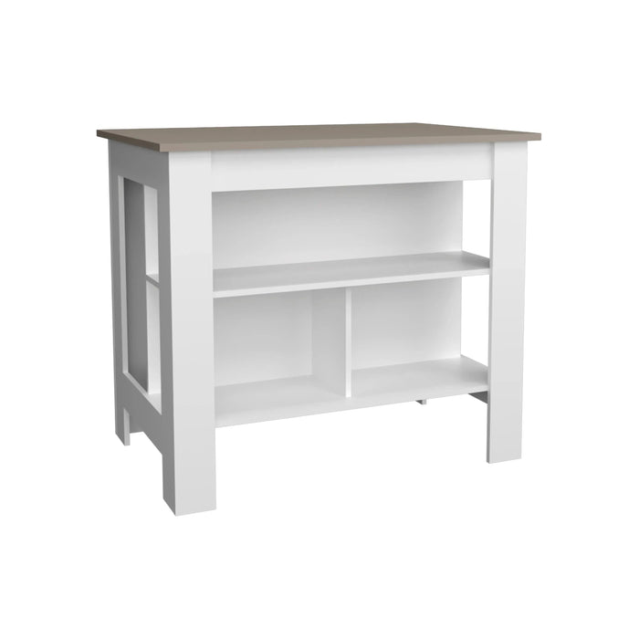 Kitchen Island 35.4' H, with 3 Shelves, White / Taupe Default -DTYStore