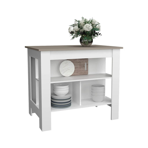 Kitchen Island 35.4' H, with 3 Shelves, White / Taupe Default -DTYStore