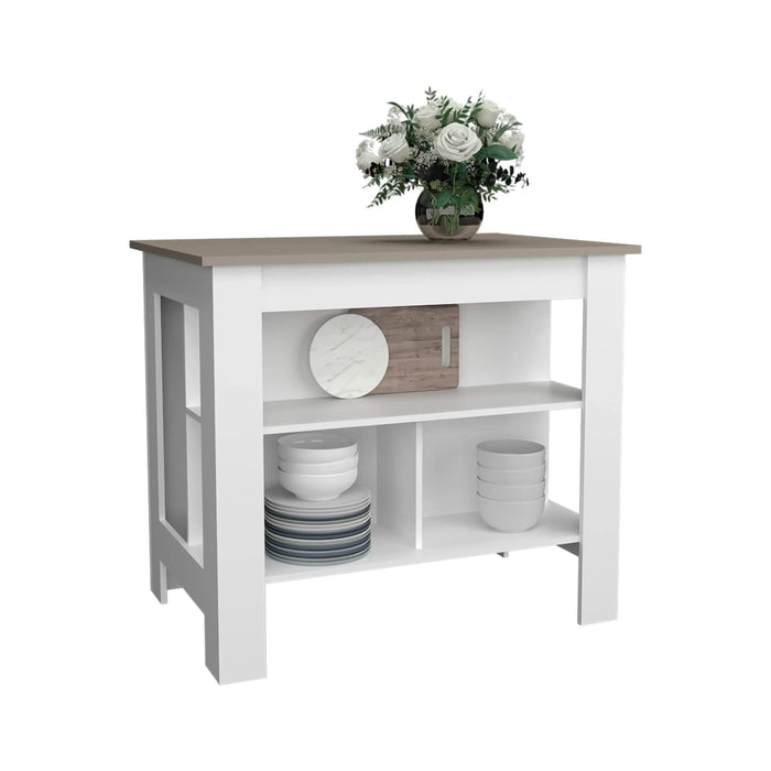 Kitchen Island 35.4' H, with 3 Shelves, White / Taupe Default -DTYStore
