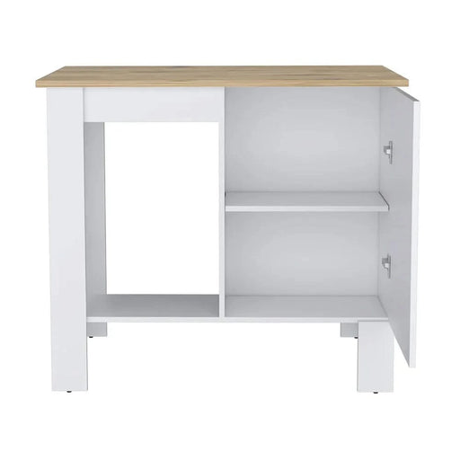 Kitchen Island 35' H, One Storage Cabinet with Door, Two Internal Shelves, One Open storage Shelf, White/Macadamia Default -DTYStore