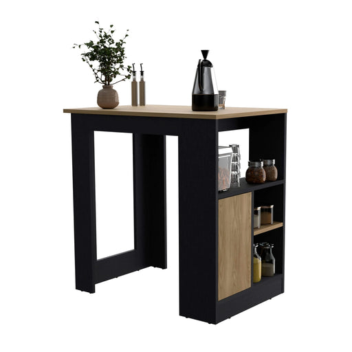 Kitchen Island 36' H, Three Open Side Storage Shelves and One Push-to-Open Cabinet, Black / Natural Oak Default -DTYStore