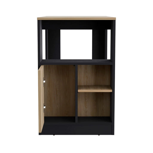 Kitchen Island 36' H, Three Open Side Storage Shelves and One Push-to-Open Cabinet, Black / Natural Oak Default -DTYStore