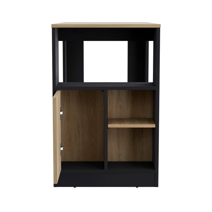 Kitchen Island 36' H, Three Open Side Storage Shelves and One Push-to-Open Cabinet, Black / Natural Oak Default -DTYStore