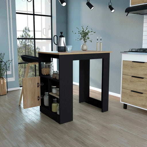 Kitchen Island 36' H, Three Open Side Storage Shelves and One Push-to-Open Cabinet, Black / Natural Oak Default -DTYStore