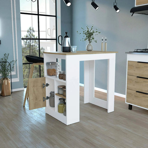 Kitchen Island 36' H, Three Open Side Storage Shelves and One Push-to-Open Cabinet, White/Macadamia Default -DTYStore