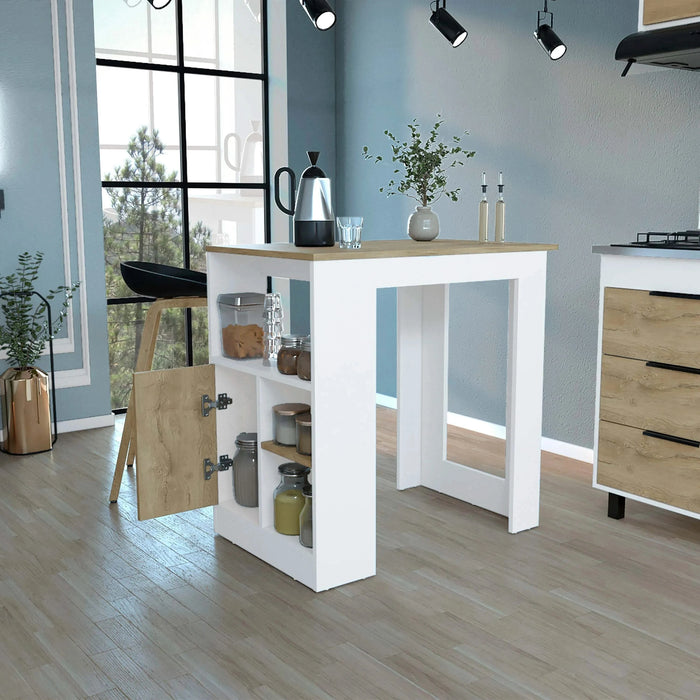 Kitchen Island 36' H, Three Open Side Storage Shelves and One Push-to-Open Cabinet, White/Macadamia Default -DTYStore