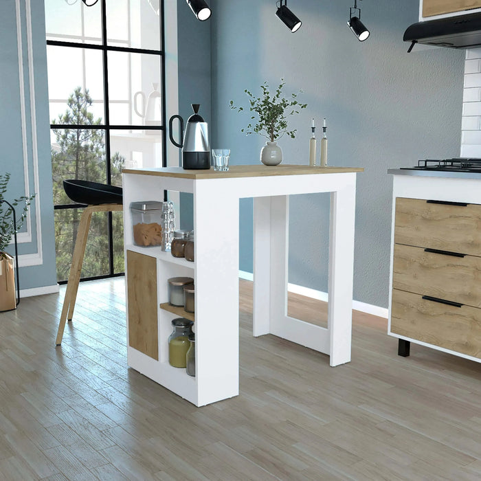 Kitchen Island 36' H, Three Open Side Storage Shelves and One Push-to-Open Cabinet, White/Macadamia Default -DTYStore