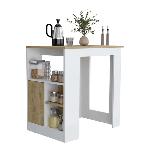 Kitchen Island 36' H, Three Open Side Storage Shelves and One Push-to-Open Cabinet, White/Macadamia Default -DTYStore