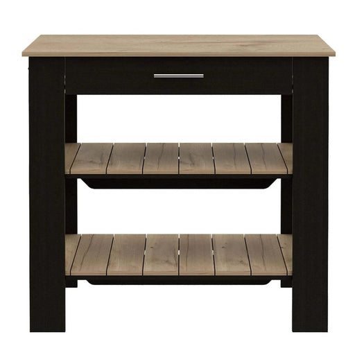 Kitchen Island 37' H, Two Open Storage Shelves, One Drawer, Four Legs,Towel Hanger, Black / Light Oak Default -DTYStore