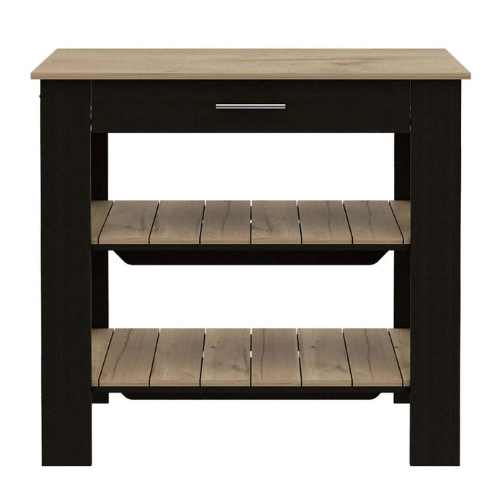 Kitchen Island 37' H, Two Open Storage Shelves, One Drawer, Four Legs,Towel Hanger, Black / Light Oak Default -DTYStore