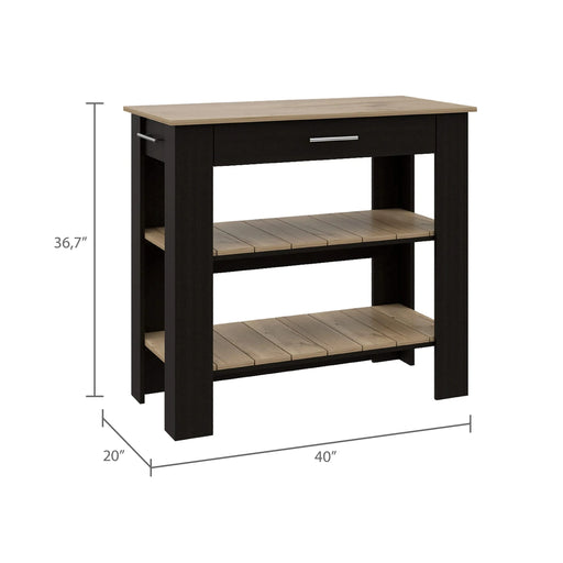 Kitchen Island 37' H, Two Open Storage Shelves, One Drawer, Four Legs,Towel Hanger, Black / Light Oak Default -DTYStore