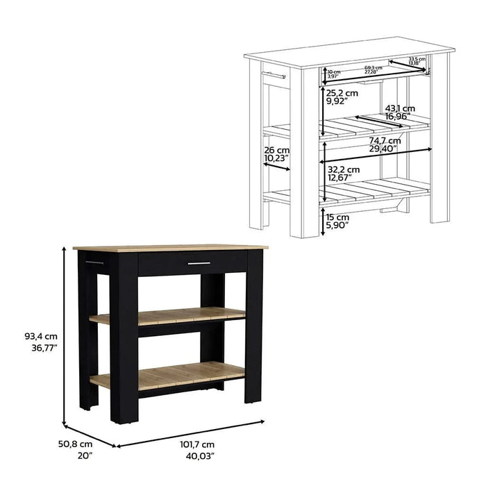 Kitchen Island 40 Inches Dozza, Two Shelves, Black Wengue / Light Oak Finish Default -DTYStore