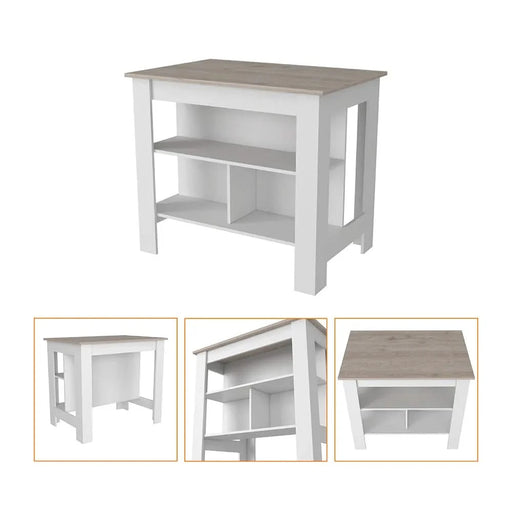 Kitchen Island Antibacterial Dozza, Three Shelves, Light Gray / White Finish Default -DTYStore