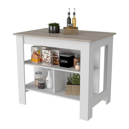 Kitchen Island Antibacterial Dozza, Three Shelves, Light Gray / White Finish Default -DTYStore