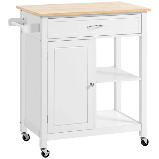 Kitchen Island Cart, Rolling Kitchen Island with Storage, Solid Wood Top, Drawer, for Dining Room, White Default -DTYStore