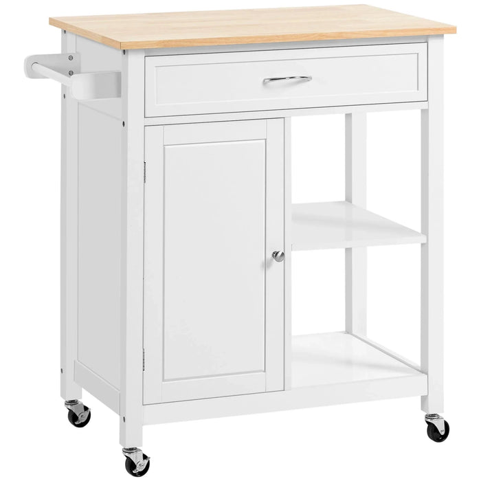 Kitchen Island Cart, Rolling Kitchen Island with Storage, Solid Wood Top, Drawer, for Dining Room, White Default -DTYStore